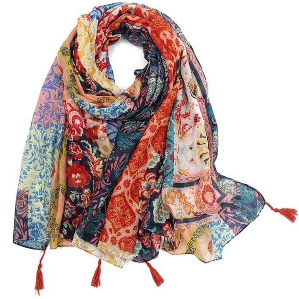 Yeieeo Boho Scarf for Women Lightweight Floral Printed Scarf Fall Winter